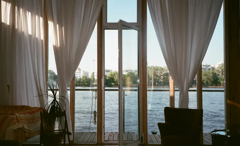 French doors opening onto a garden patio