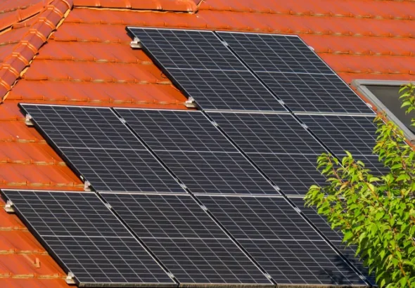 Solar panels installed on a UK house roof