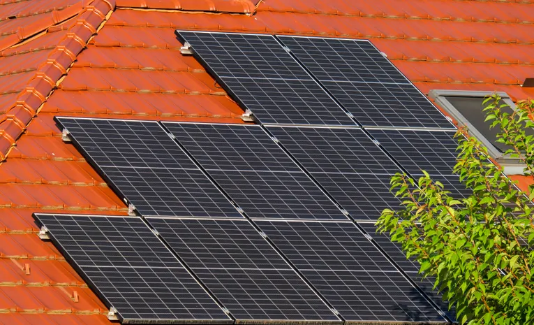 Solar panels installed on a UK house roof