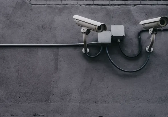 Home CCTV camera mounted on an exterior wall