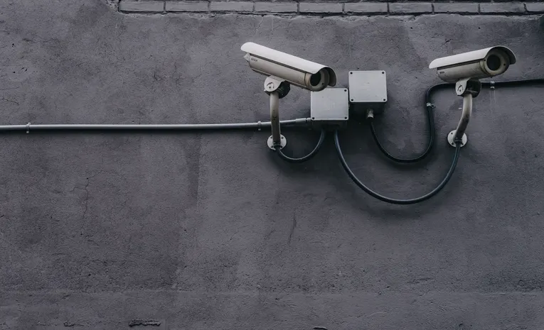 Home CCTV camera mounted on an exterior wall