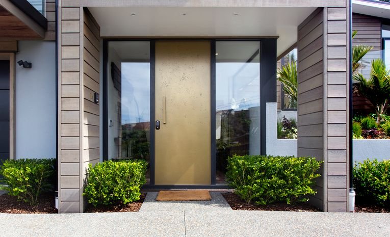Modern composite front door on a UK home
