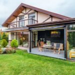 Modern house extension with large glass doors
