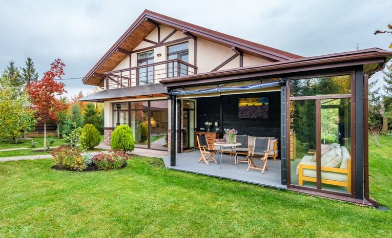Modern house extension with large glass doors