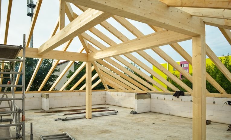Roof battens fixed across rafters before tiling