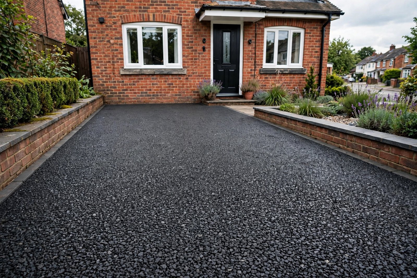 Resin bound driveway in charcoal aggregate outside a UK home