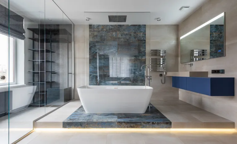 Bath shower mixer tap in a modern bathroom