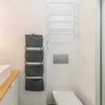 Modern toilet with square shaped seat in a bathroom