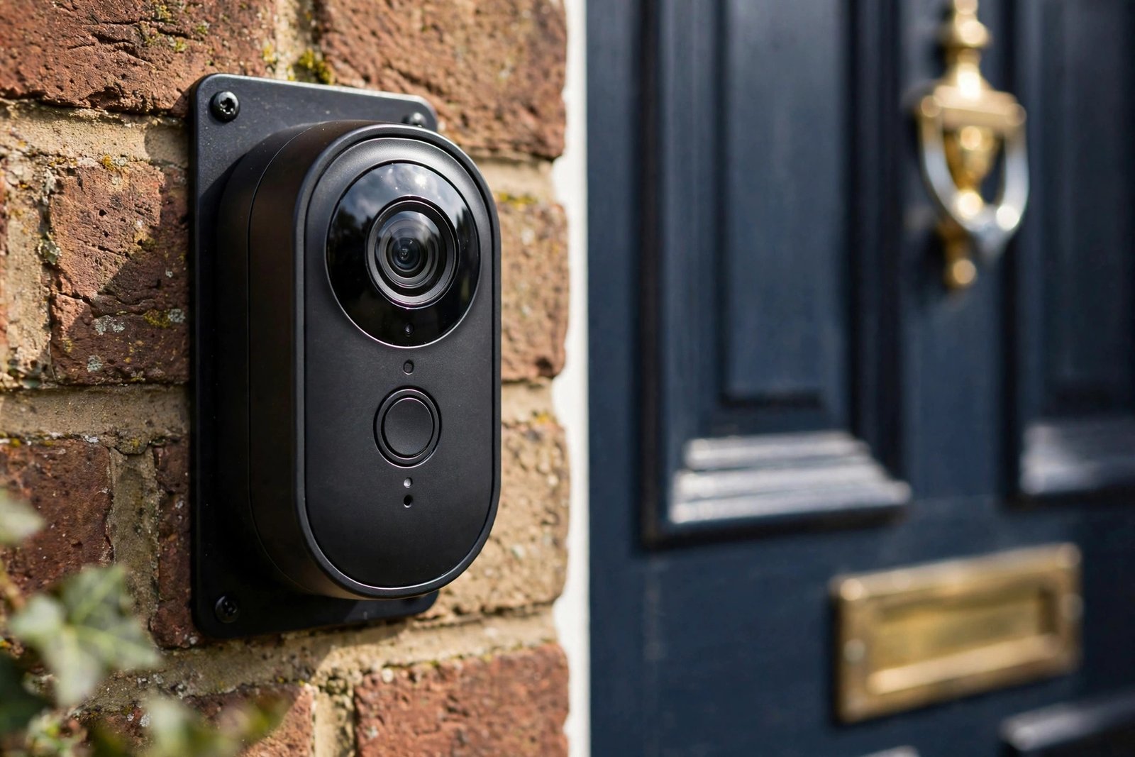Video doorbell camera mounted beside a UK front door