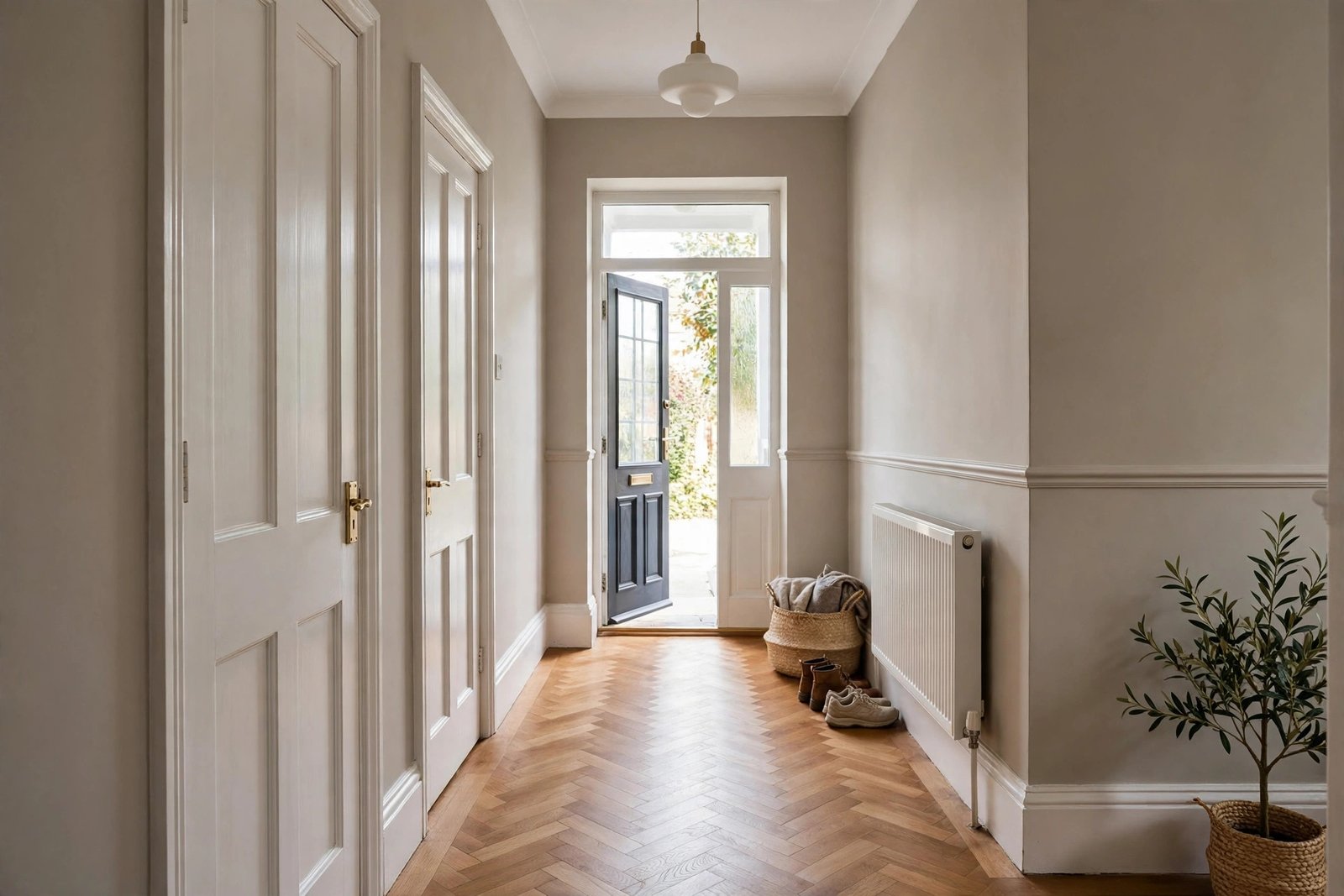 Hallway walls painted in durable matt emulsion