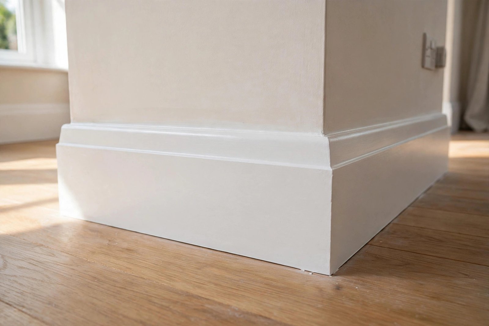 Skirting boards painted in satinwood finish
