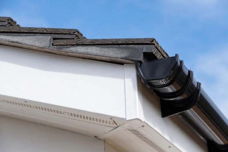 New white uPVC fascia and soffit boards on a UK house roofline
