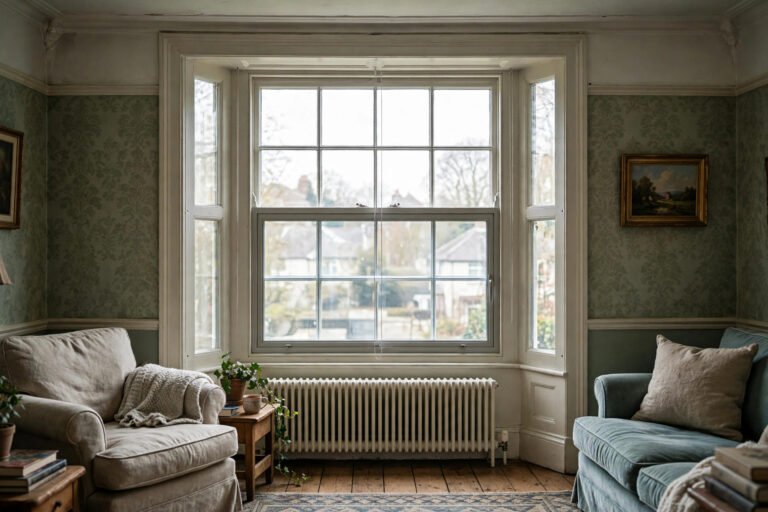 Secondary glazing panel fitted inside a period sash window in a UK home
