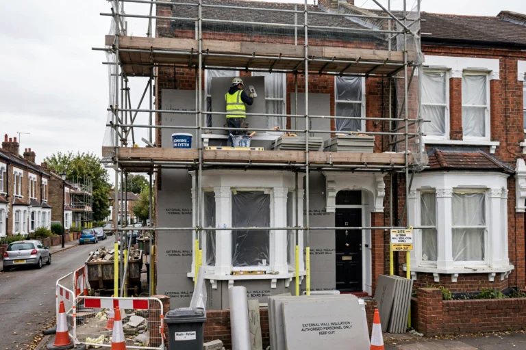 UK terraced house having external wall insulation installed under the ECO4 grant scheme