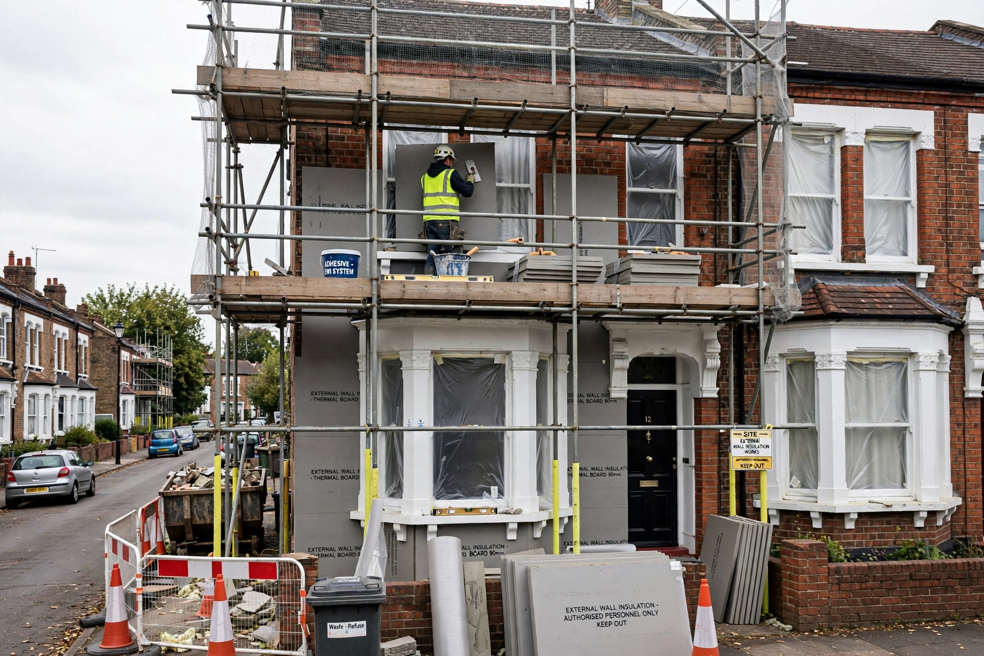 UK terraced house having external wall insulation installed under the ECO4 grant scheme